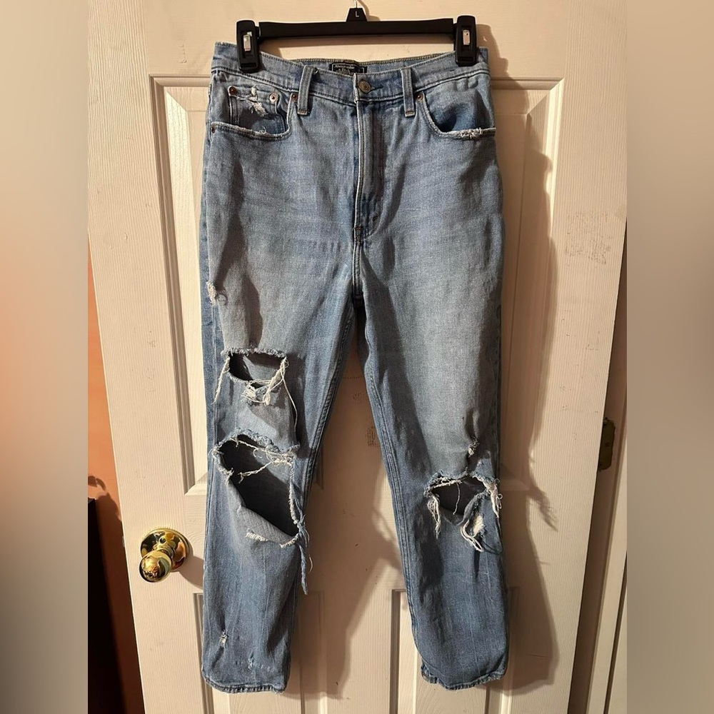 Abercrombie & Fitch Light Blue Distressed Straight Leg Jeans